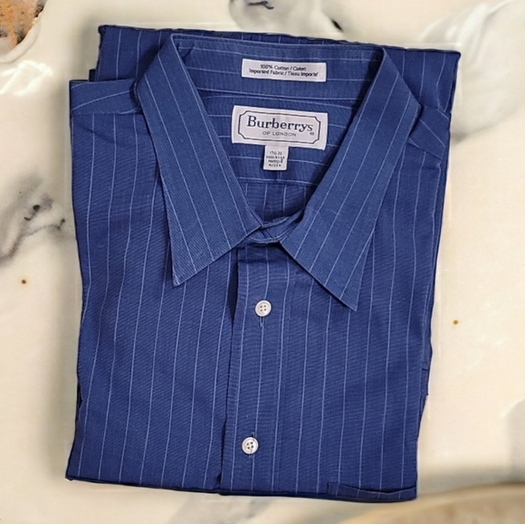 Burberrys London Pin Striped Men's Button-Down Dress Shirt - Size 17 1/2 - 35 - Picture 2 of 5
